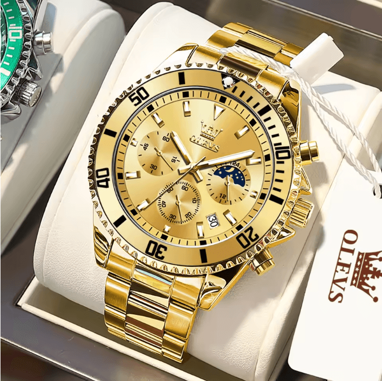 OLEVS Luxury Mens Watch Stainless Steel Chronograph Waterproof With Moon Phase 4