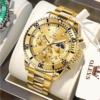 OLEVS Luxury Mens Watch Stainless Steel Chronograph Waterproof With Moon Phase 4