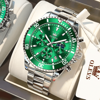 OLEVS Luxury Mens Watch Stainless Steel Chronograph Waterproof With Moon Phase 7