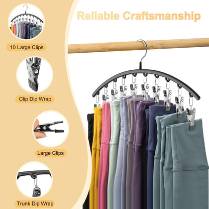 Curved Metal Pants Hanger With 10 Clothespins For Closet Organization 1