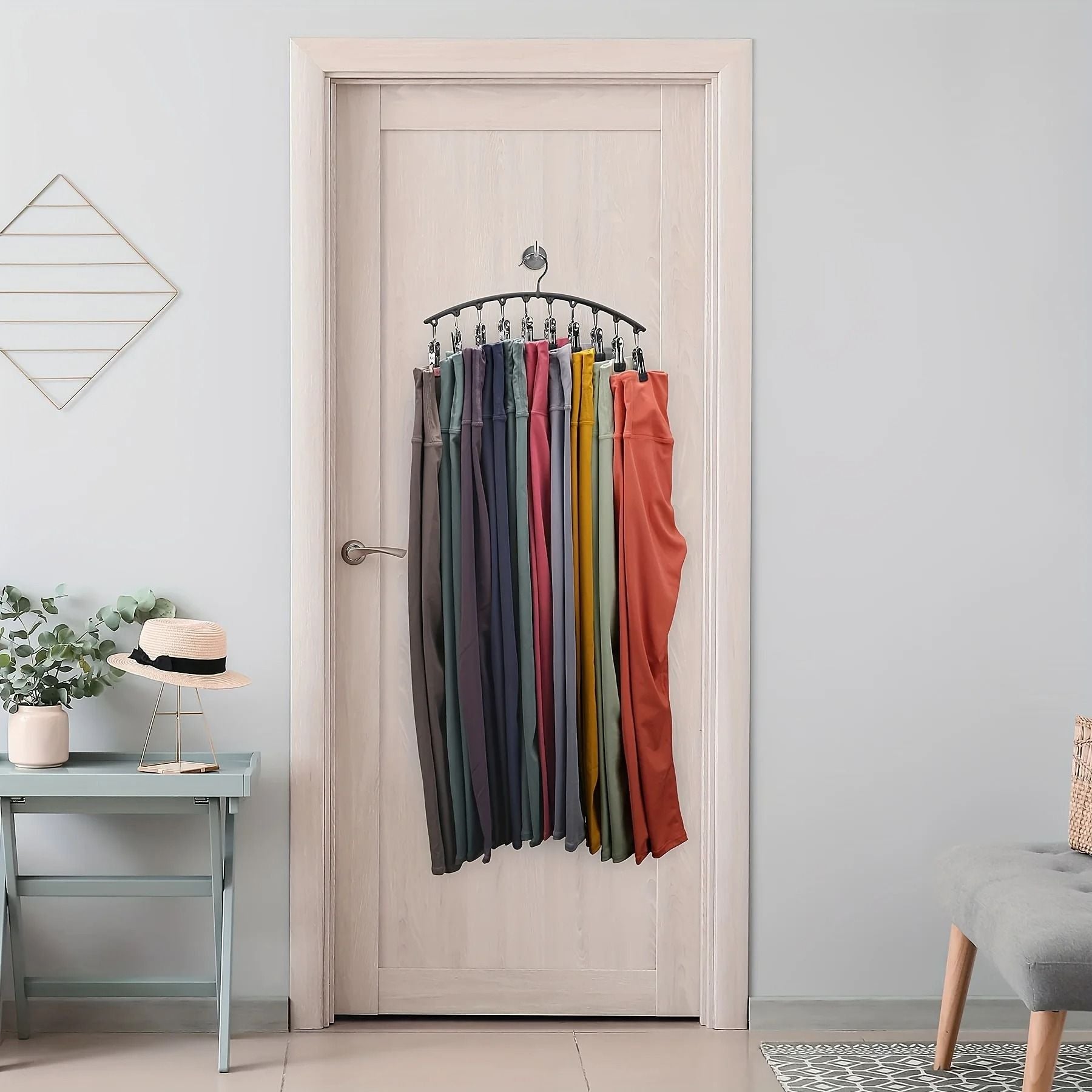Curved Metal Pants Hanger With 10 Clothespins For Closet Organization 3