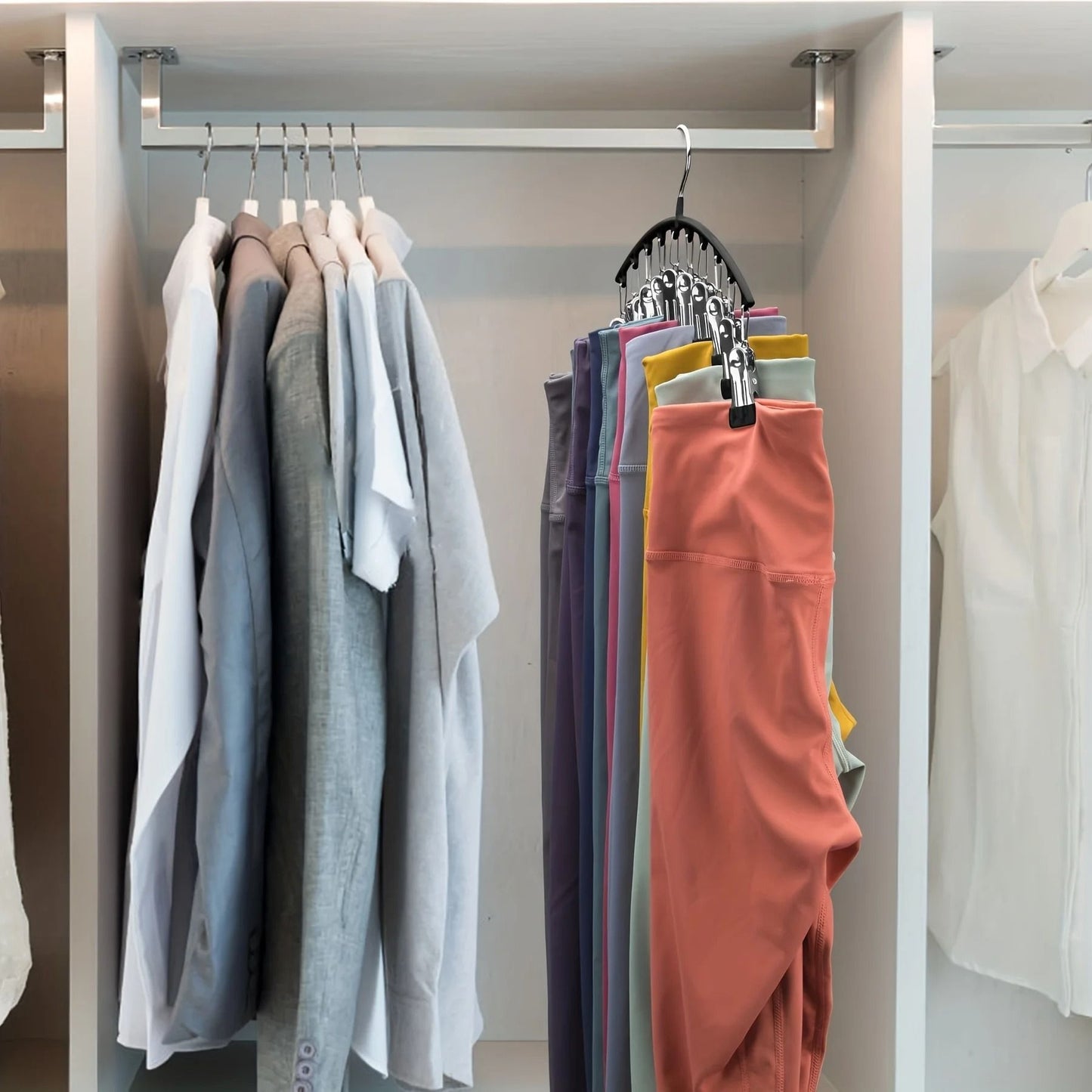 Curved Metal Pants Hanger With 10 Clothespins For Closet Organization 4