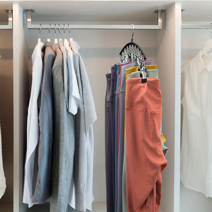 Curved Metal Pants Hanger With 10 Clothespins For Closet Organization 4