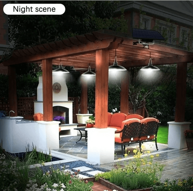 Solar Pendant Light With Remote Control Double Head Waterproof LED Lamp For Indoor And Outdoor Use 1