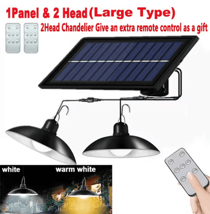 Solar Pendant Light With Remote Control Double Head Waterproof LED Lamp For Indoor And Outdoor Use 6