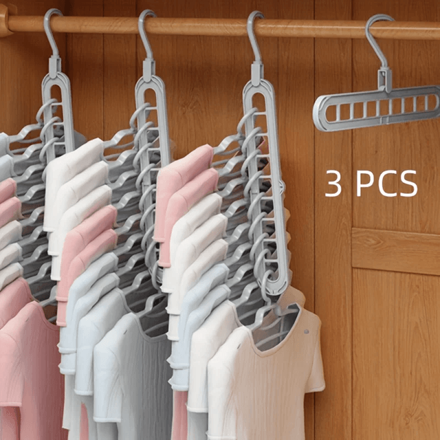 Foldable Space Saving Clothes Hangers with 9 Slots Heavy Duty Closet Organizer Set