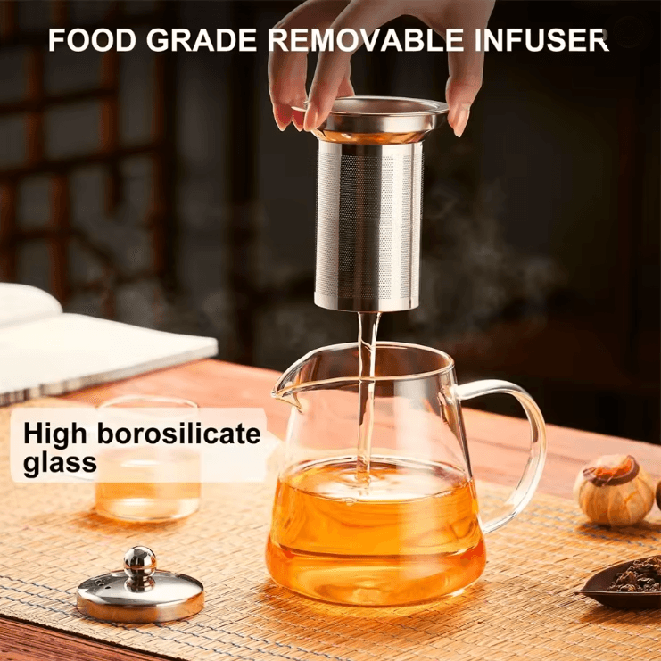 Glass Teapot With Stainless Steel Infuser Heat Resistant Borosilicate Kettle 1