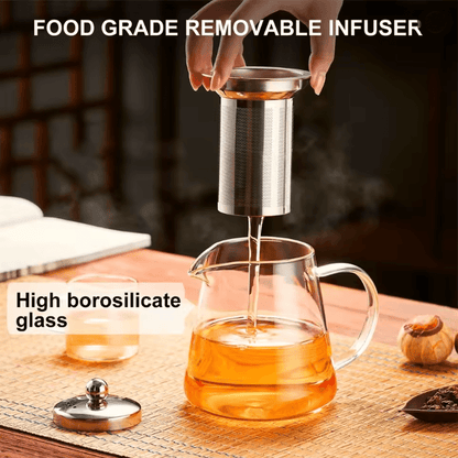 Glass Teapot With Stainless Steel Infuser Heat Resistant Borosilicate Kettle 1