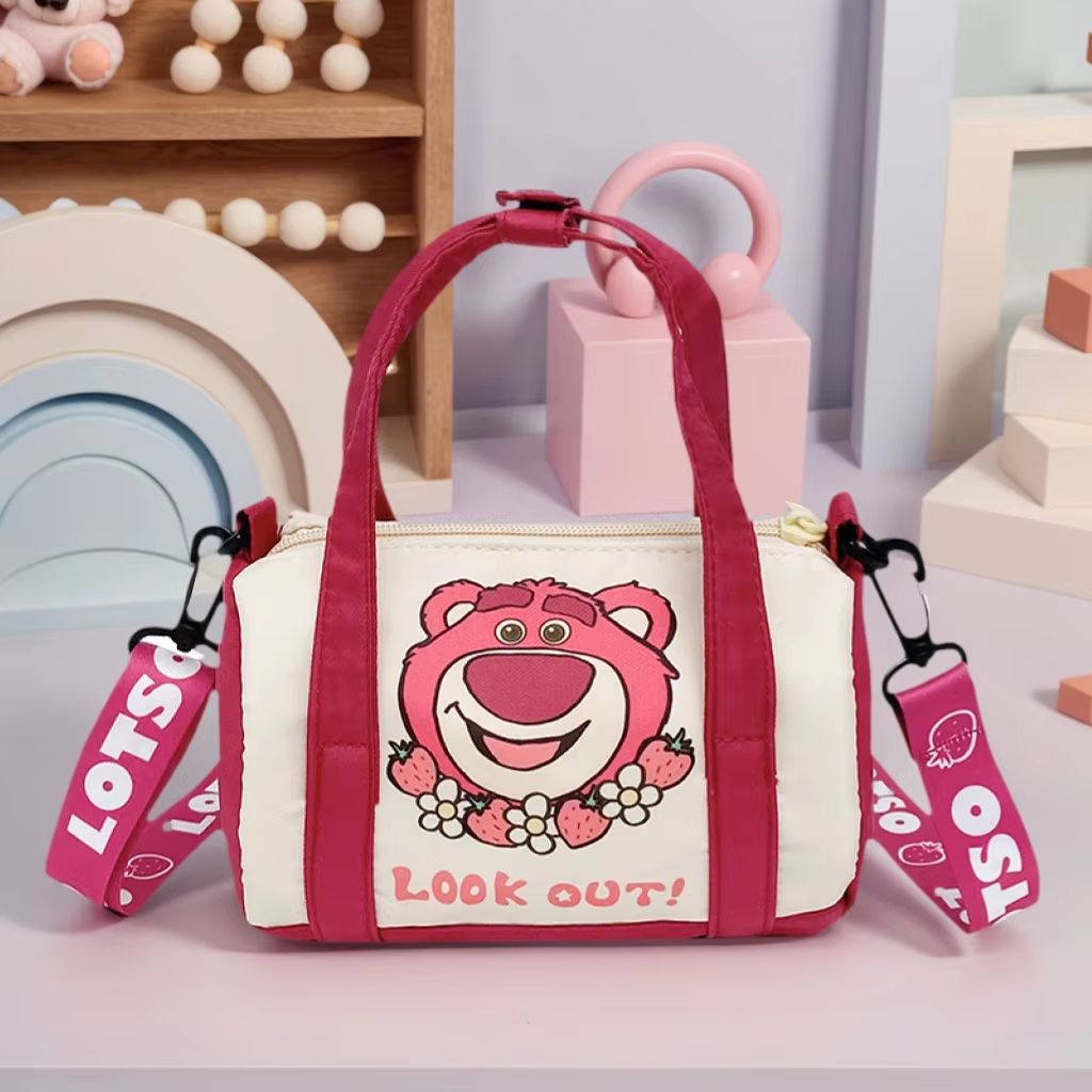 Cartoon Strawberry Bear Canvas Shoulder Bag  Casual Crossbody Tote For Women 3