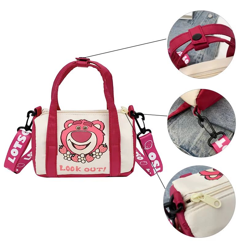 Cartoon Strawberry Bear Canvas Shoulder Bag  Casual Crossbody Tote For Women 4