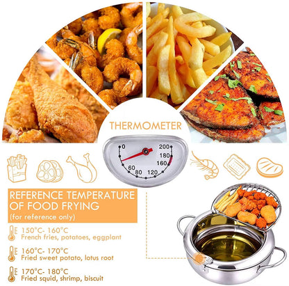 Japanese Stainless Steel Deep Frying Pot With Thermometer  Lid  Tempura Fryer Pan 2024 Cm 3