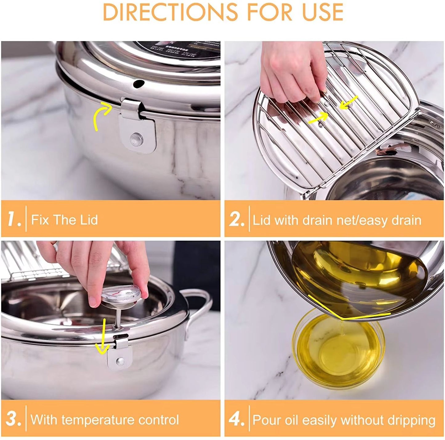 Japanese Stainless Steel Deep Frying Pot With Thermometer  Lid  Tempura Fryer Pan 2024 Cm 4