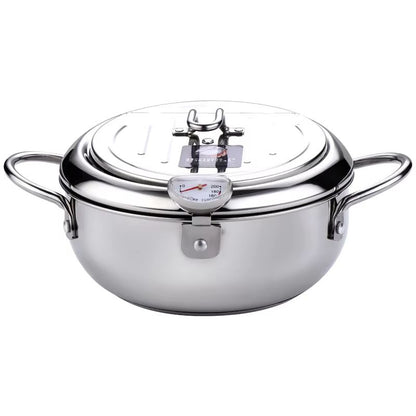 Japanese Stainless Steel Deep Frying Pot With Thermometer  Lid  Tempura Fryer Pan 2024 Cm 5