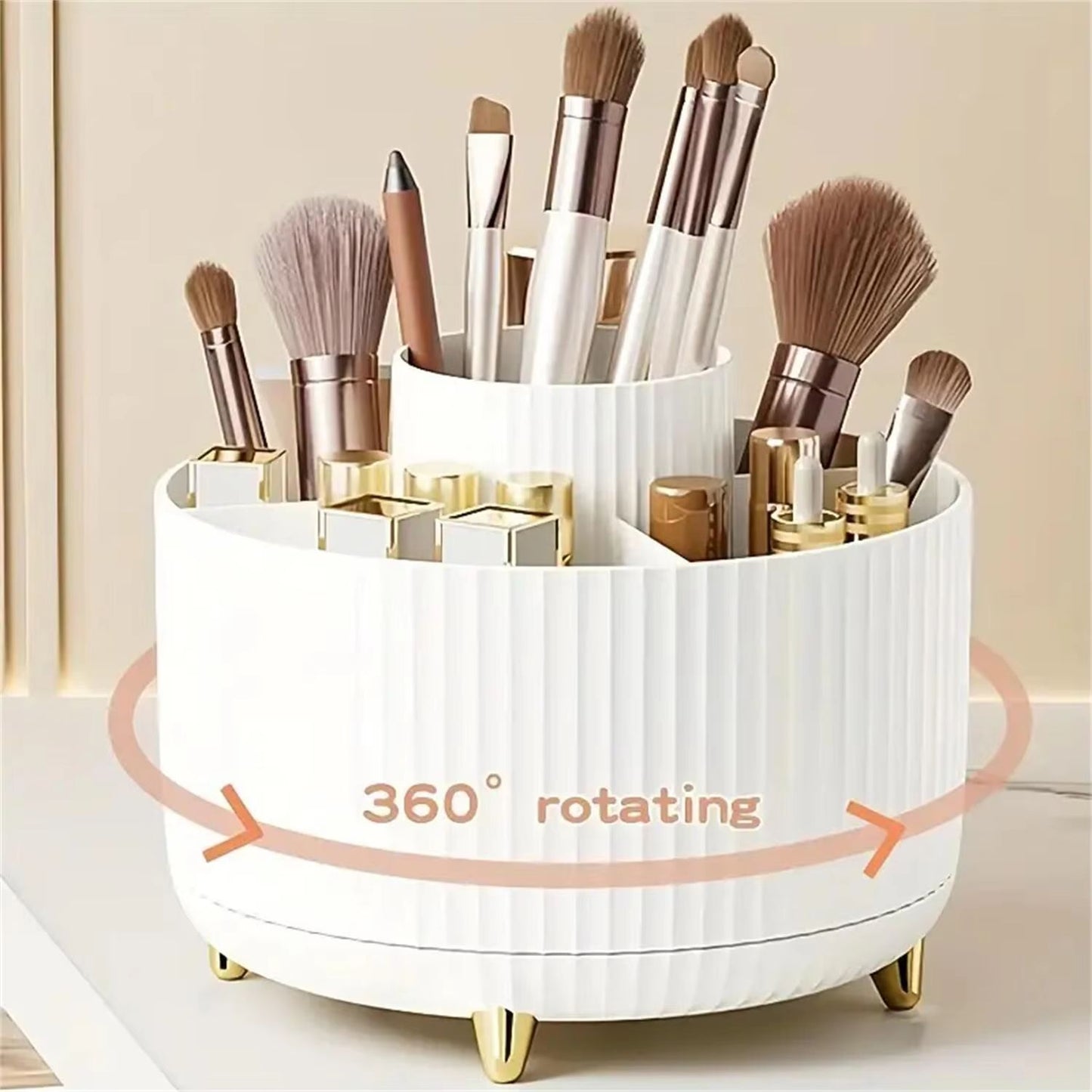 360° Rotating Makeup Organizer – Multi-Functional Cosmetic Storage Holder with 5 Compartments
