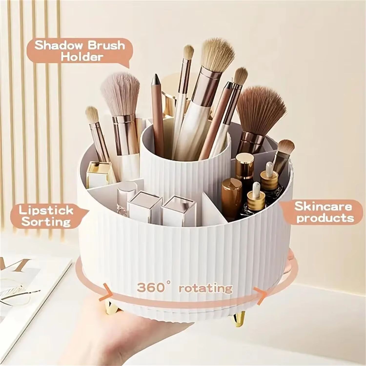 360 Rotating Makeup Organizer  MultiFunctional Cosmetic Storage Holder With 5 Compartments 2