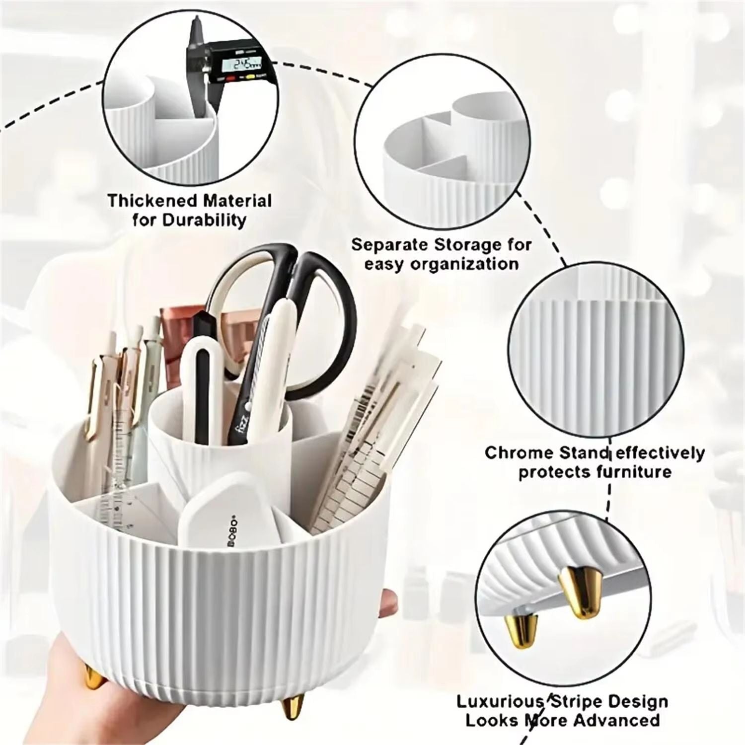 360 Rotating Makeup Organizer  MultiFunctional Cosmetic Storage Holder With 5 Compartments 3