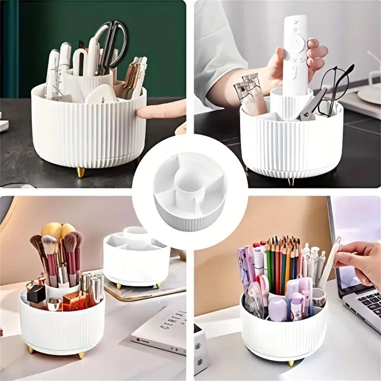 360 Rotating Makeup Organizer  MultiFunctional Cosmetic Storage Holder With 5 Compartments 4