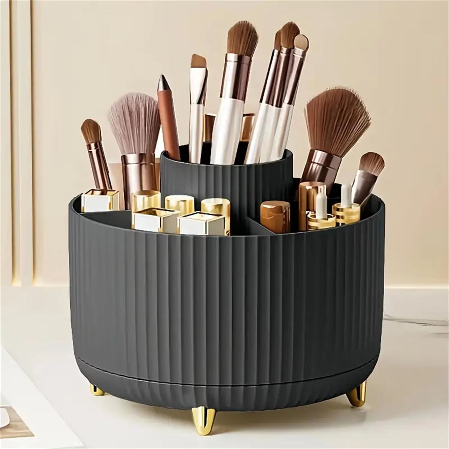 360 Rotating Makeup Organizer  MultiFunctional Cosmetic Storage Holder With 5 Compartments 7