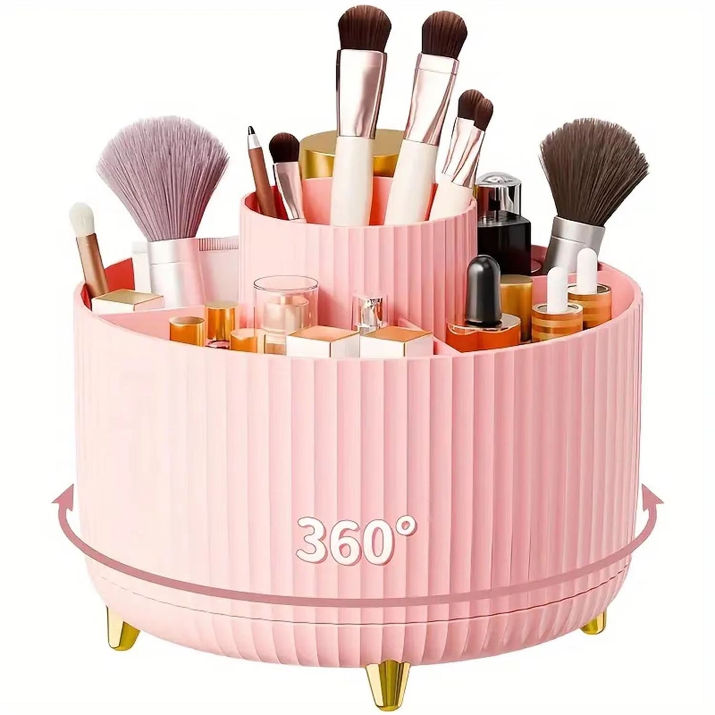 360 Rotating Makeup Organizer  MultiFunctional Cosmetic Storage Holder With 5 Compartments 8