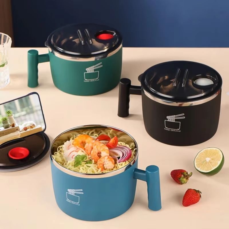 Stainless Steel Instant Noodle Bowl with Lid – Portable Sealed Soup & Drain Bowl