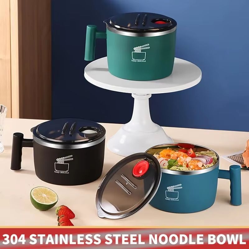 Stainless Steel Instant Noodle Bowl With Lid  Portable Sealed Soup  Drain Bowl 1