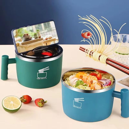 Stainless Steel Instant Noodle Bowl With Lid  Portable Sealed Soup  Drain Bowl 2
