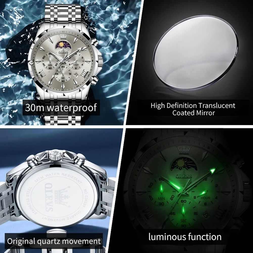 Luxury Mens Chronograph Watch With Moon Phase And Waterproof Design 1