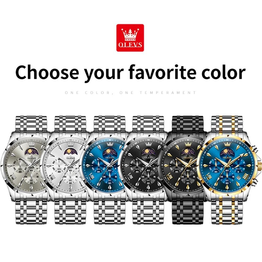 Luxury Mens Chronograph Watch With Moon Phase And Waterproof Design 3