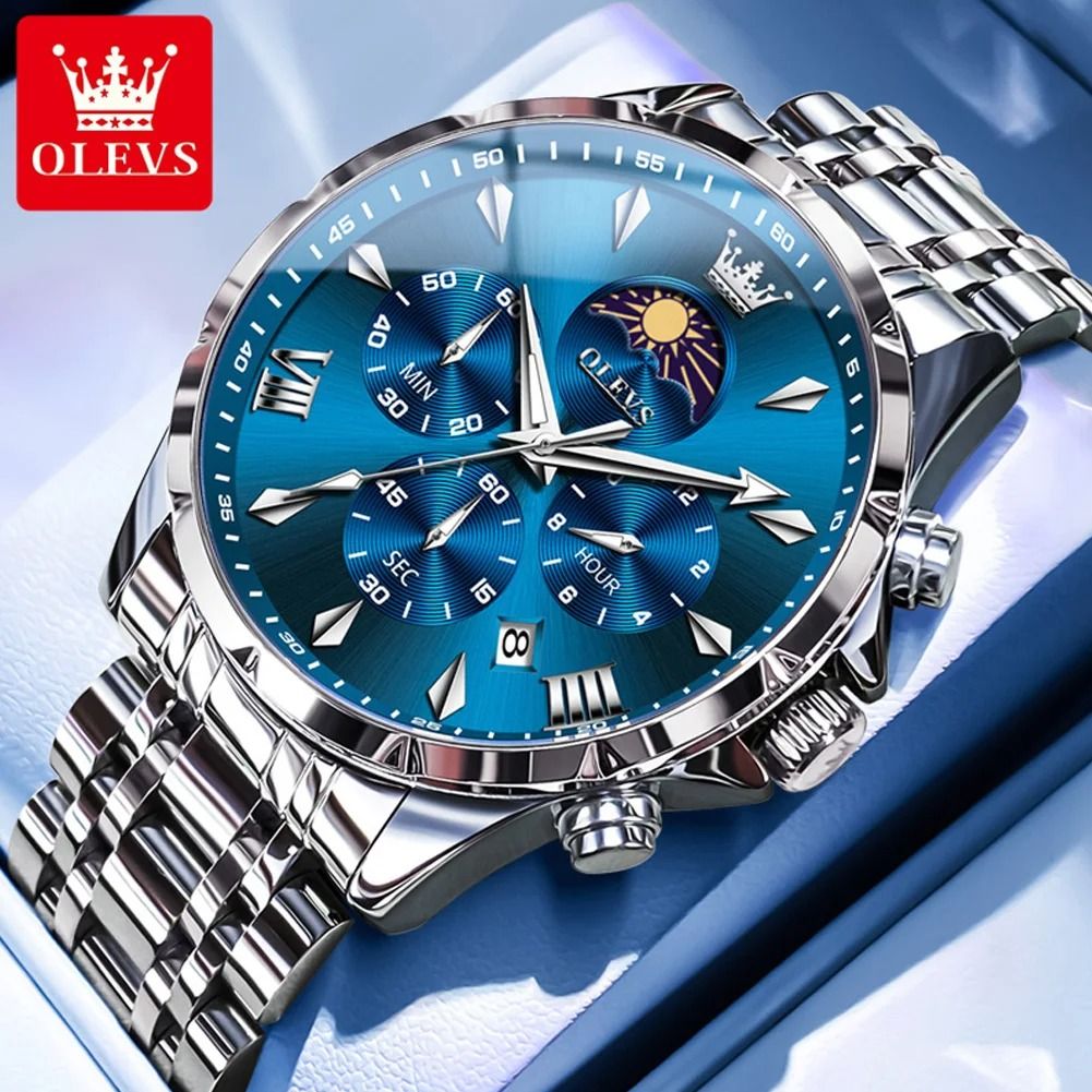 Luxury Mens Chronograph Watch With Moon Phase And Waterproof Design 5