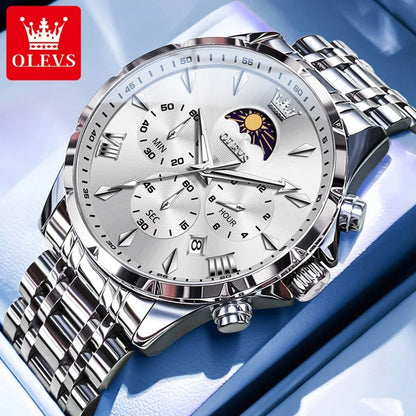 Luxury Mens Chronograph Watch With Moon Phase And Waterproof Design 7