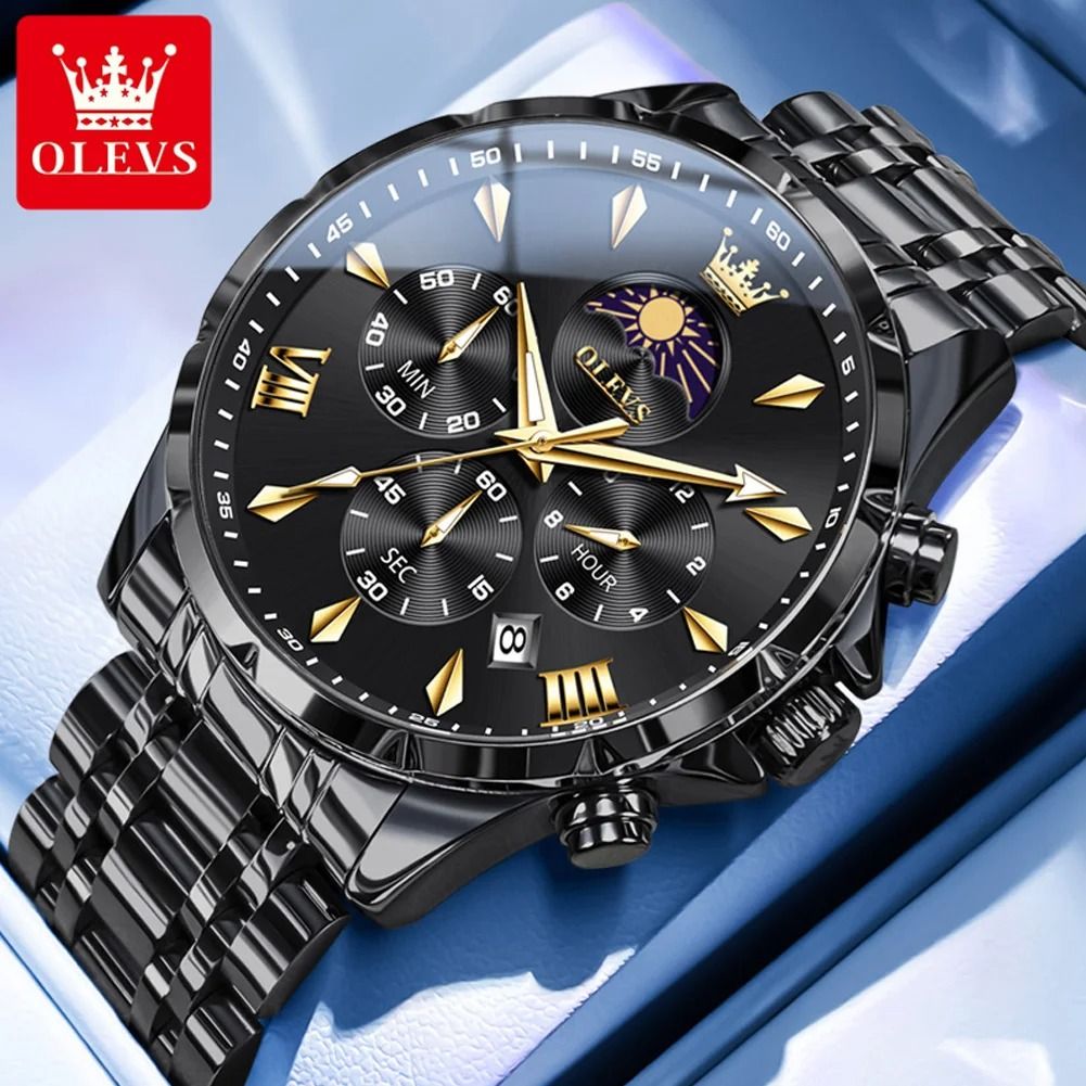 Luxury Mens Chronograph Watch With Moon Phase And Waterproof Design 9