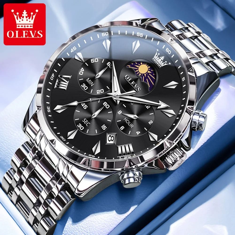 Luxury Mens Chronograph Watch With Moon Phase And Waterproof Design 8