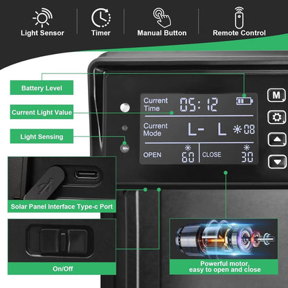Solar Automatic Chicken Coop Door  Auto Chicken Door With Timer Light Sensor  USB Charging 1