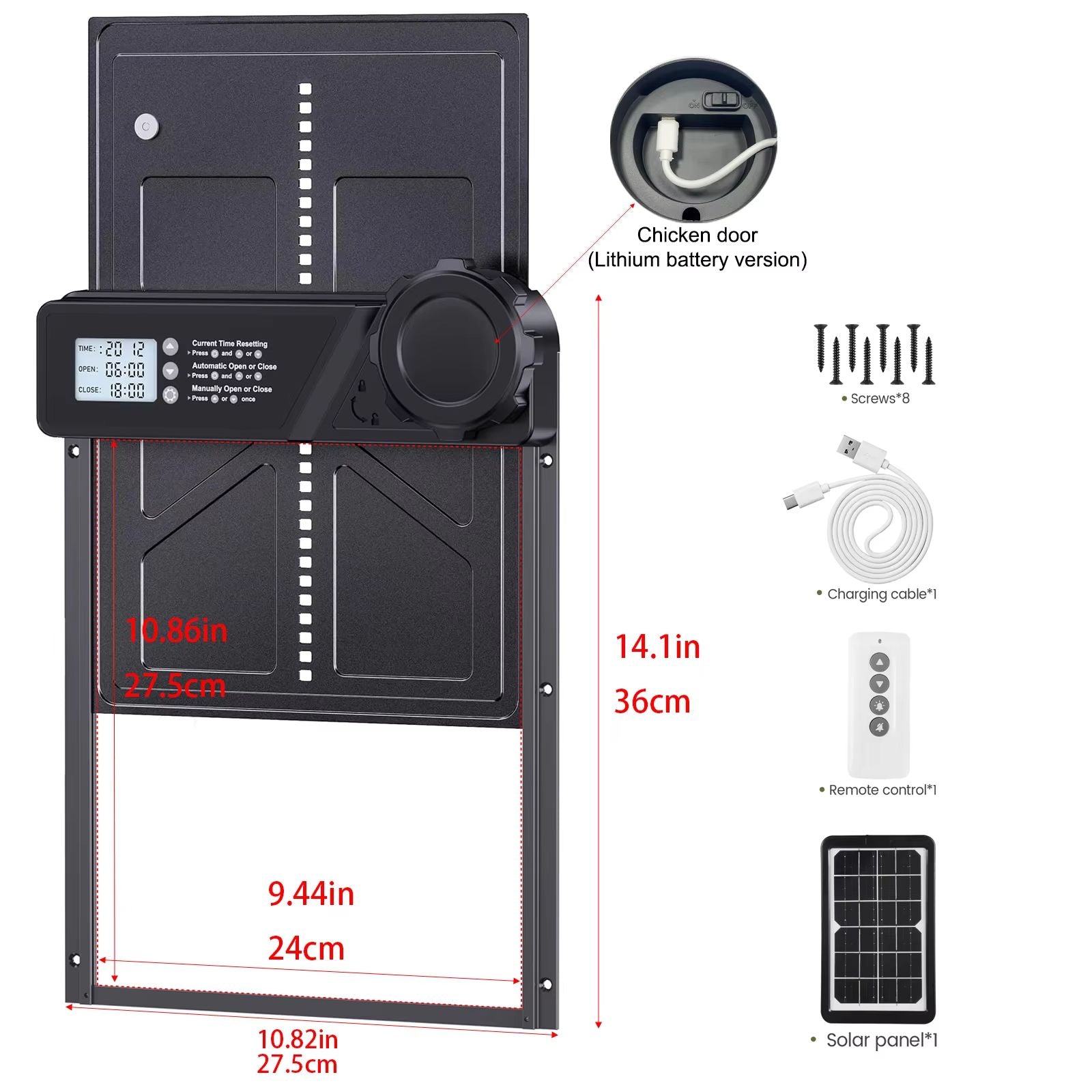 Solar Automatic Chicken Coop Door  Auto Chicken Door With Timer Light Sensor  USB Charging 8
