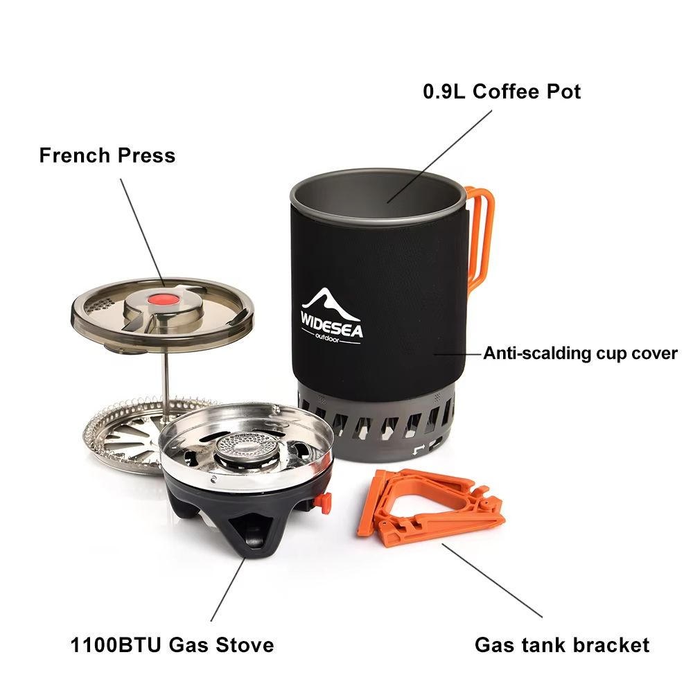 Widesea Camping Cooking System  Portable Outdoor Gas Stove With Heat Exchanger Coffee Pot  Cookware 5