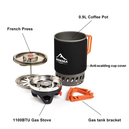 Widesea Camping Cooking System  Portable Outdoor Gas Stove With Heat Exchanger Coffee Pot  Cookware 5