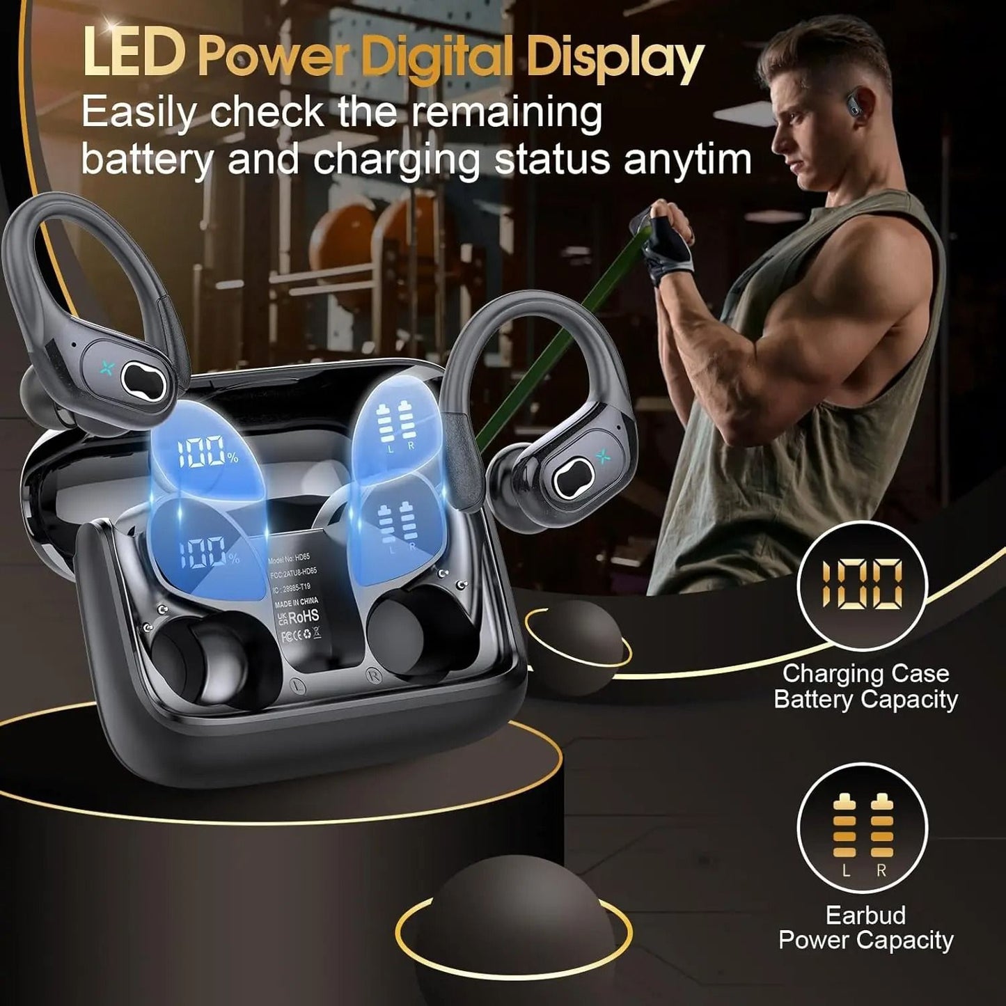 TWS Sports Bluetooth Earbuds LED Touch Headset 2
