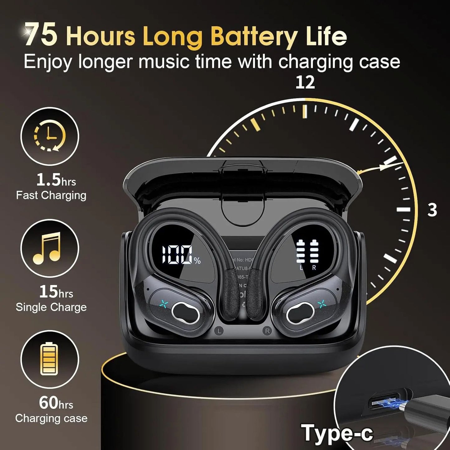 TWS Sports Bluetooth Earbuds LED Touch Headset 5