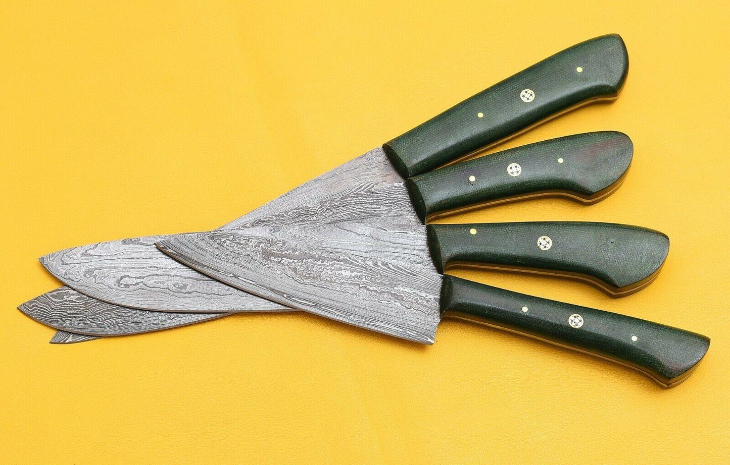 Handmade Damascus Steel 4Piece Chef Knife Set  Micarta Handle Kitchen Knives 2