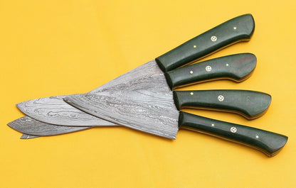 Handmade Damascus Steel 4Piece Chef Knife Set  Micarta Handle Kitchen Knives 2