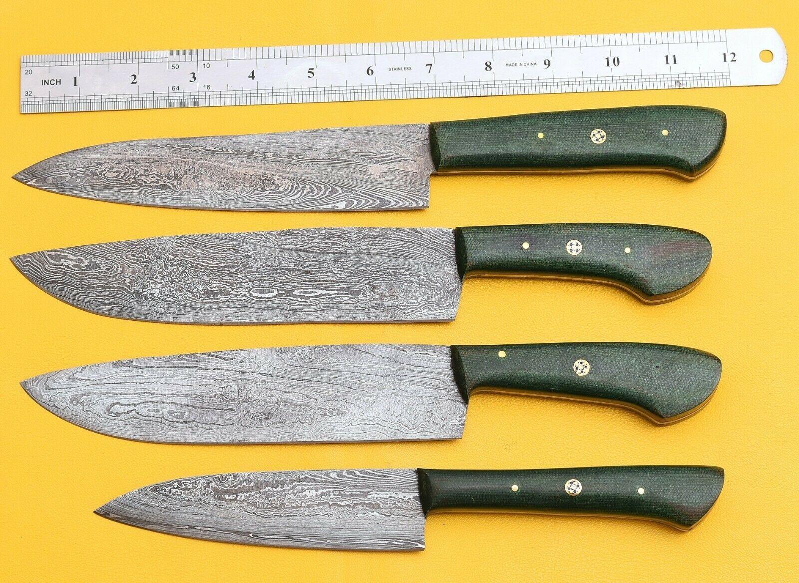 Handmade Damascus Steel 4Piece Chef Knife Set  Micarta Handle Kitchen Knives 3
