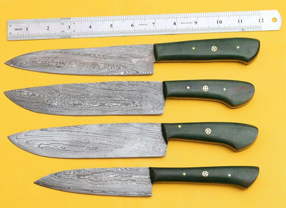 Handmade Damascus Steel 4Piece Chef Knife Set  Micarta Handle Kitchen Knives 3