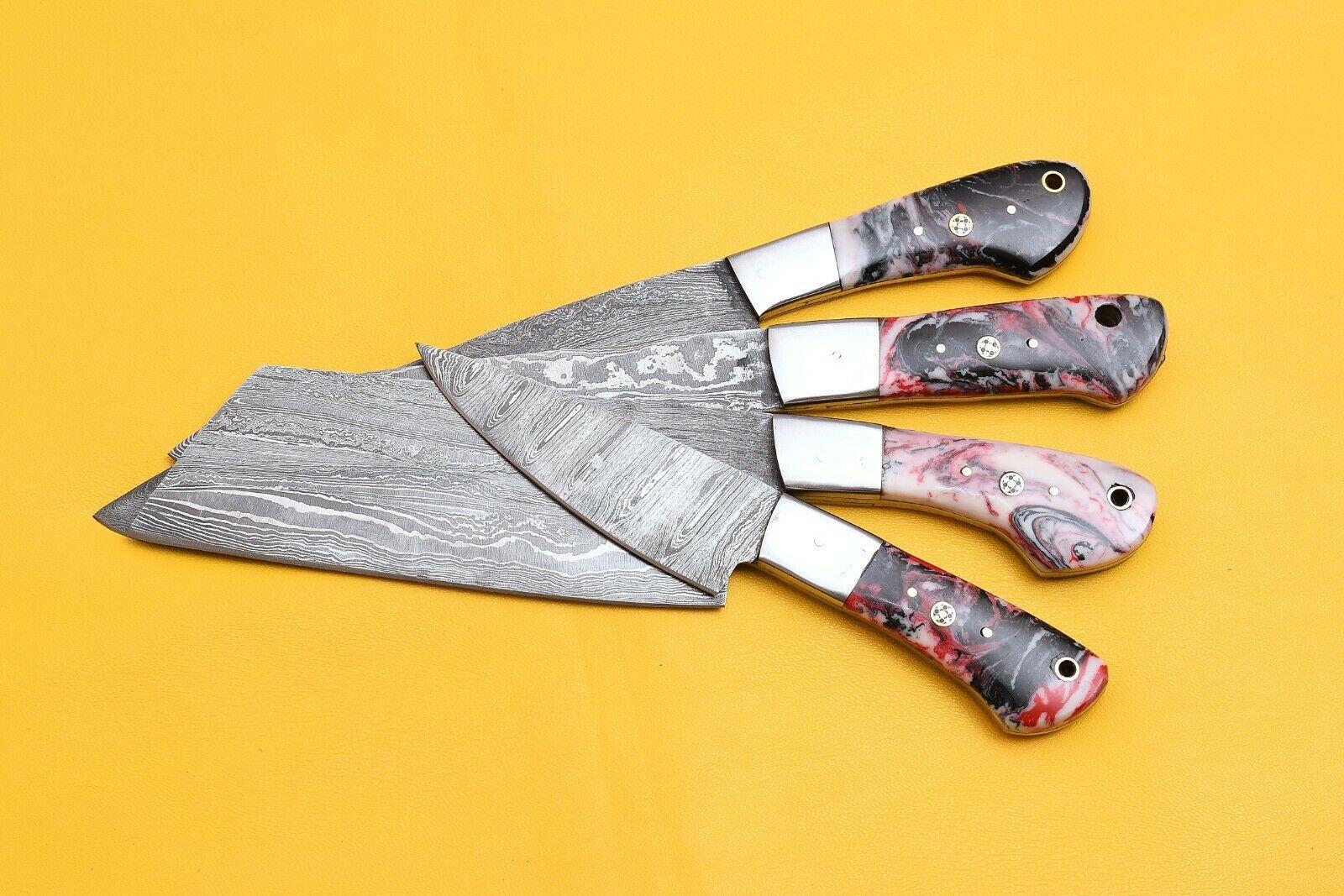 Handmade Damascus Steel 4Piece Chef Knife Set  Micarta Handle 2