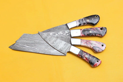 Handmade Damascus Steel 4Piece Chef Knife Set  Micarta Handle 2