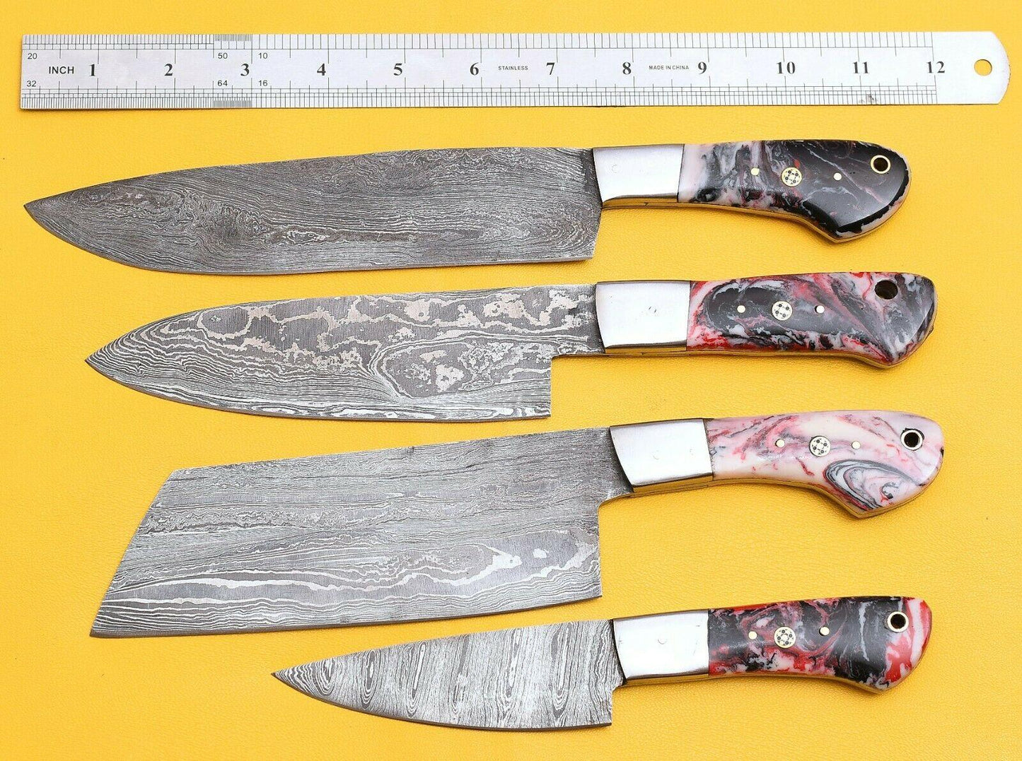 Handmade Damascus Steel 4Piece Chef Knife Set  Micarta Handle 1