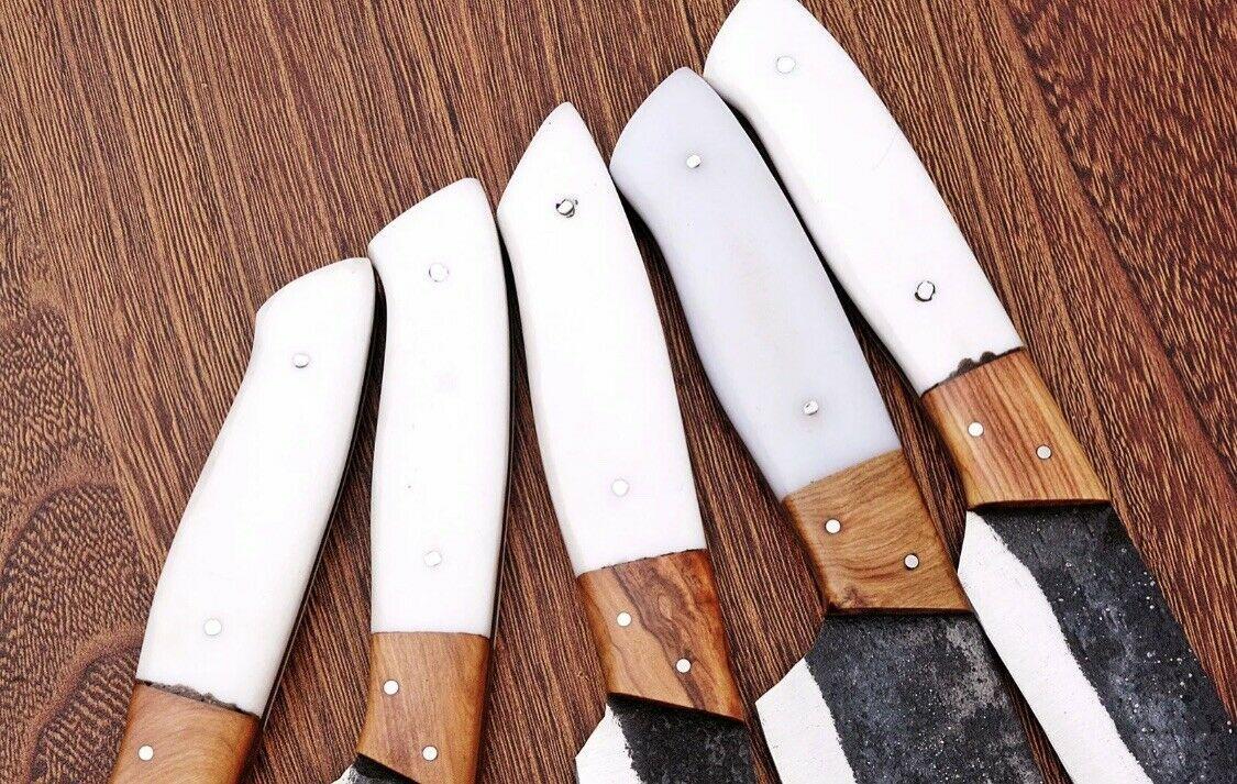 5Piece Hand Forged Carbon Steel Chef Knife Set  Railroad Spike Knives 1