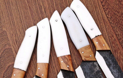 5Piece Hand Forged Carbon Steel Chef Knife Set  Railroad Spike Knives 1