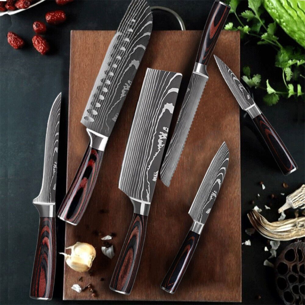 5PC Japanese Style Chef Knife Set  Laser Damascus Pattern HighCarbon Steel 1