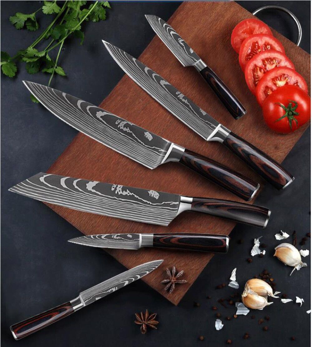 5PC Japanese Style Chef Knife Set  Laser Damascus Pattern HighCarbon Steel 2
