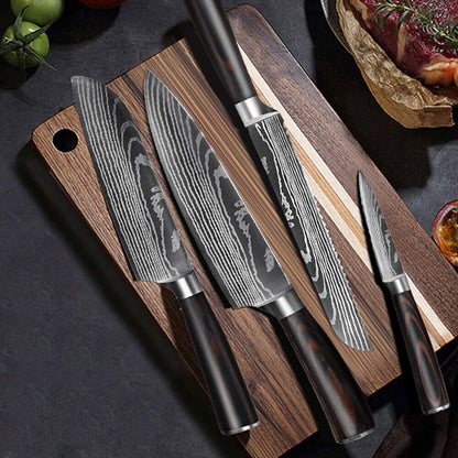 5PC Japanese Style Chef Knife Set  Laser Damascus Pattern HighCarbon Steel 3